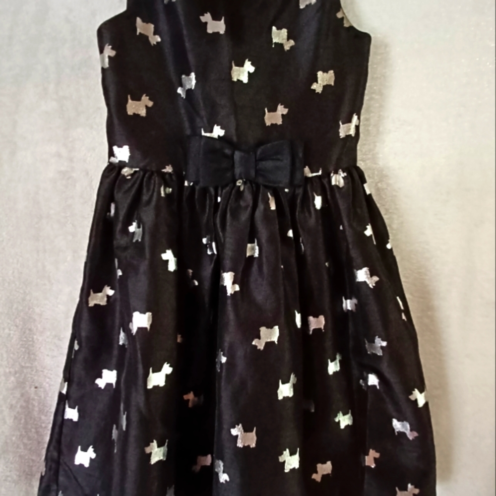Gymboree Girls Size 7 Party sleeveless Dress Black Metallic Scottie Dog